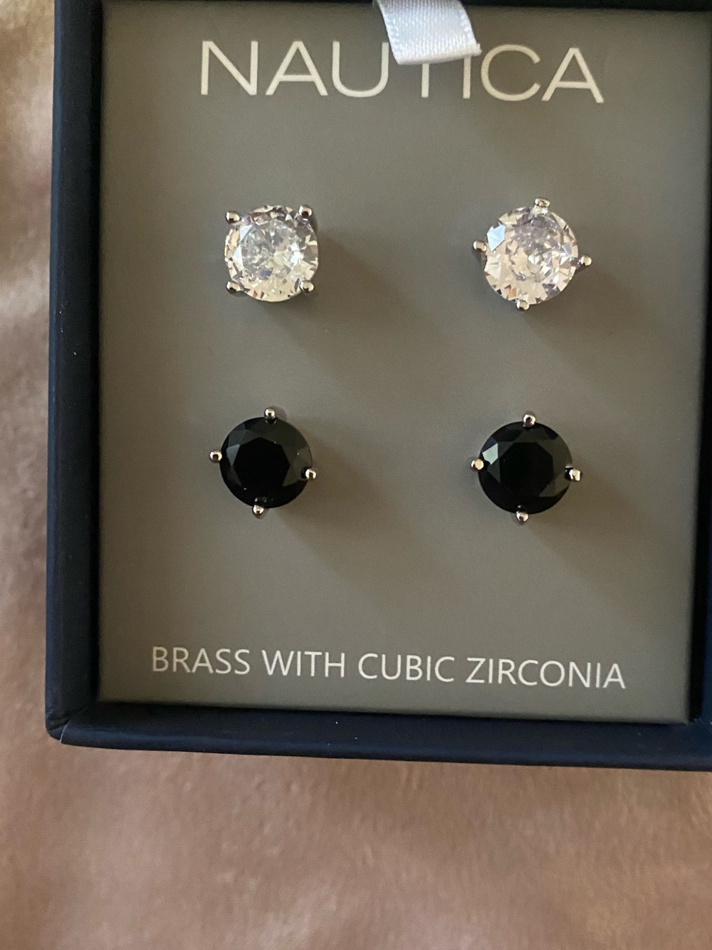 Nautica Clear and Black Cubic Zirconia Stud Earring Set